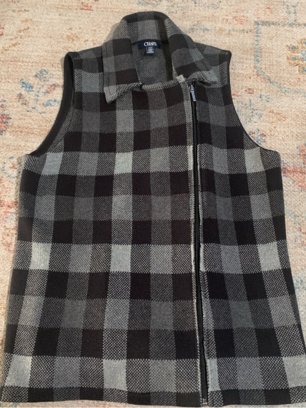 Chaps Black & Gray Plaid Pullover with Collar